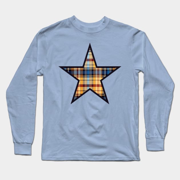 Black star design filled with an western shirt plaid Long Sleeve T-Shirt by Dreamscapes